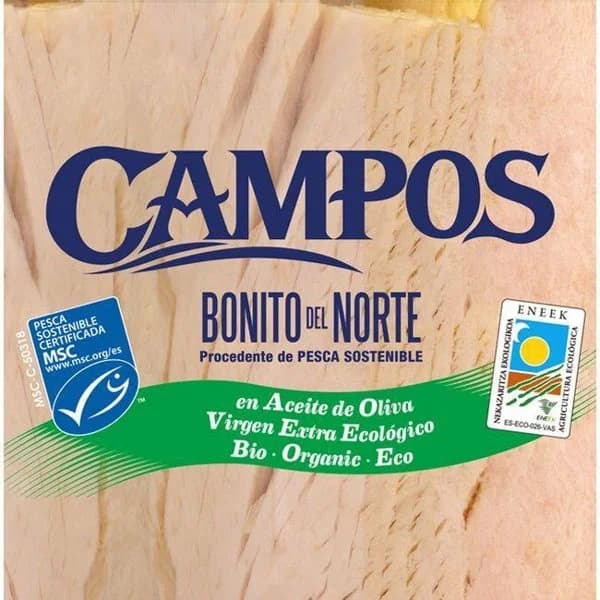 Bonito en aceite virgen extra ecológico MSC CAMPOS, lata 160 g - 1 ud - Imagen del producto en Findit