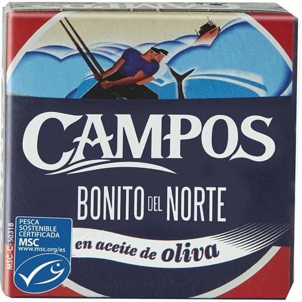Bonito del Norte MSC en aceite de oliva CAMPOS, lata 80 g - 1 ud - Imagen del producto en Findit