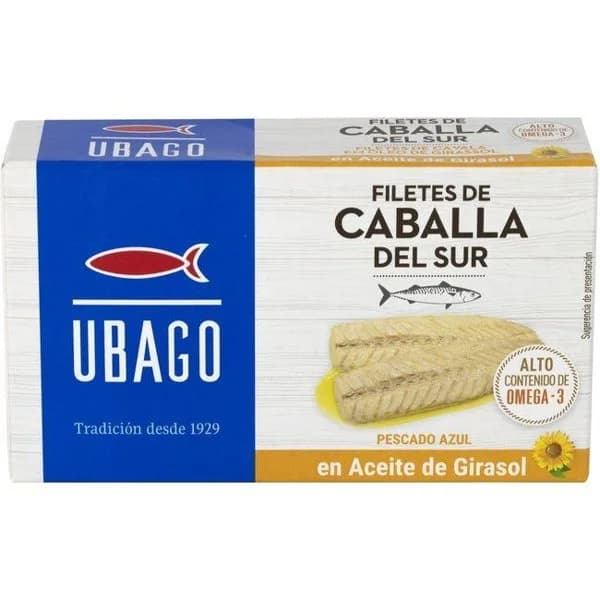 Filete de caballa del sur en aceite vegetal UBAGO, lata 85 g - 1 ud - Imagen del producto en Findit