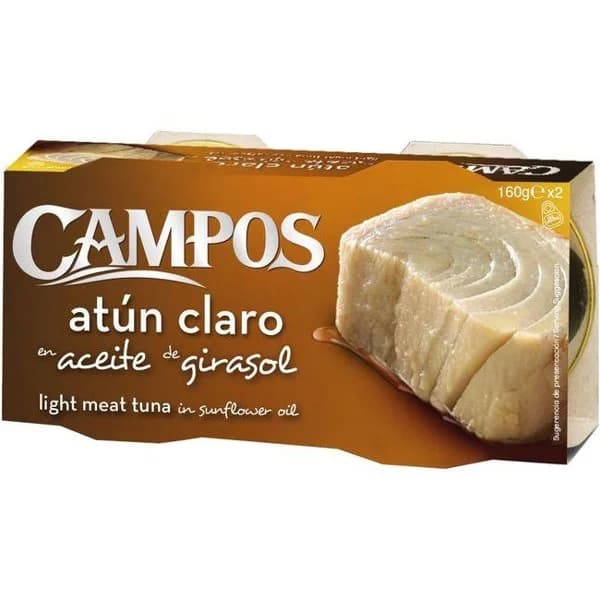 Atún claro en aceite de girasol CAMPOS, pack 2x160 g - 1 ud - Imagen del producto en Findit