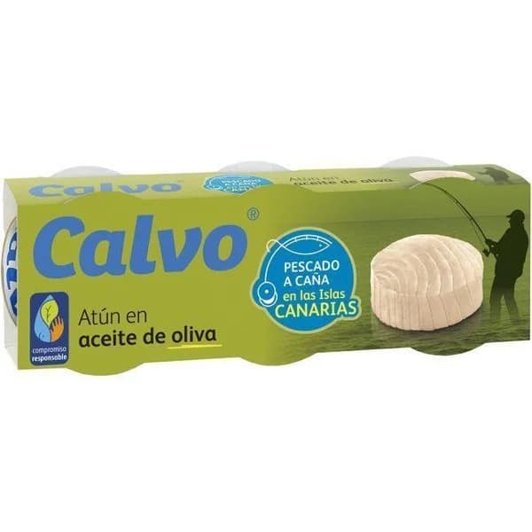 Atún en aceite en oliva pescado a caña CALVO, pack 3x80 g - 1 ud - Imagen del producto en Findit