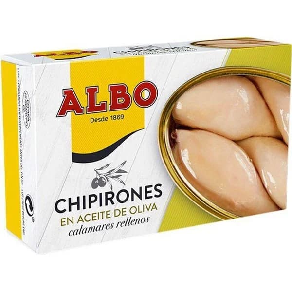 Chipirón relleno en aceite de oliva ALBO, lata 115 g - 1 ud - Imagen del producto en Findit