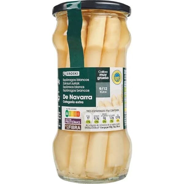 Espárrago grueso IGP Navarra 9/12 piezas EROSKI, frasco 325 g - 1 ud - Imagen del producto en Findit