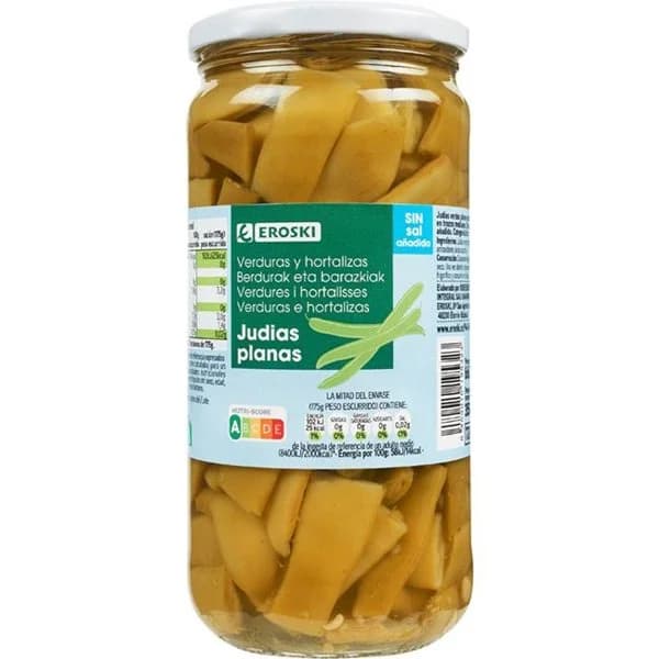 Judía verde sin sal añadida EROSKI, frasco 350 g - 0.35 kg - Imagen del producto en Findit