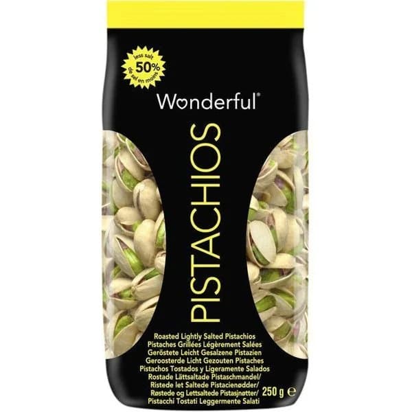 Pistachos con -50% de sal WONDERFUL, bolsa 250 g - 1 ud - Imagen del producto en Findit