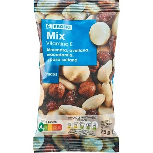 Mix vitamina E sin sal añadida EROSKI, bolsa 75 g - 1 ud - Imagen del producto en Findit