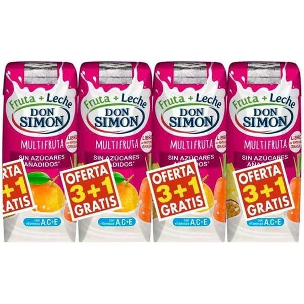 Lactozumo multifrutas sin azúcar DON SIMON, pack 3+1x330 ml - 1 ud - Imagen del producto en Findit