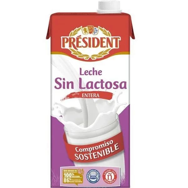 Leche sin lactosa entera PRESIDENT, brik 1 litro - 1 l - Imagen del producto en Findit