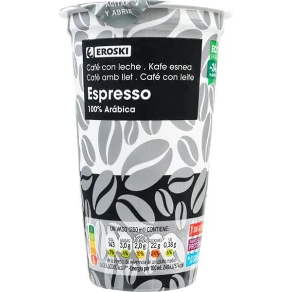 Café espresso EROSKI, vaso 250 ml - 0.25 l - Imagen del producto en Findit