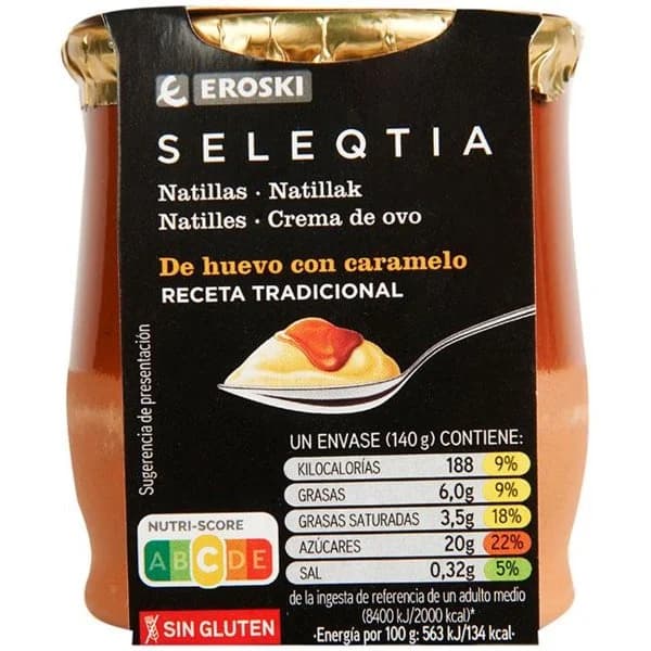 Natillas con caramelo Eroski SELEQTIA, tarro de barro 140 g - 1 ud - Imagen del producto en Findit