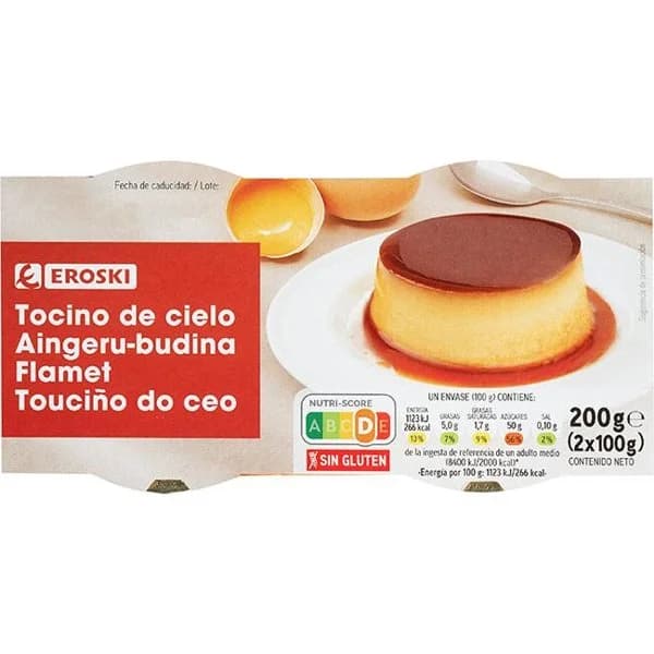 Tocino de cielo EROSKI, pack 2x100 g - 0.2 kg - Imagen del producto en Findit
