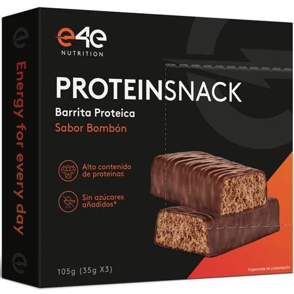 Barrita proteica sabor bombón choco negro E4E, caja 105 g - 1 ud - Imagen del producto en Findit