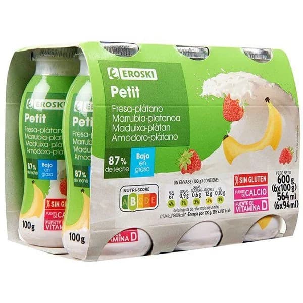 Petit para beber sabor fresa-plátano EROSKI, pack 6x100 ml - 1 ud - Imagen del producto en Findit