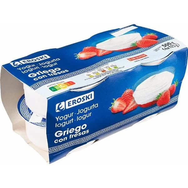 Yogur griego con fresa EROSKI, pack 4x125 g - 1 ud - Imagen del producto en Findit