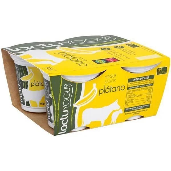 Yogur sabor plátano LACTUYOGUR, pack 4x125 g - 1 ud - Imagen del producto en Findit