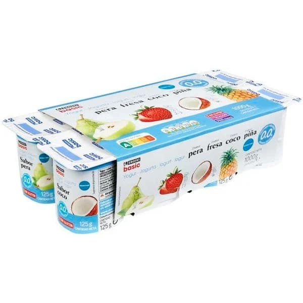 Yog.0,0% sabor fresa-piñ-pera-coco EROSKI basic, pack 8x125g - 1 ud - Imagen del producto en Findit
