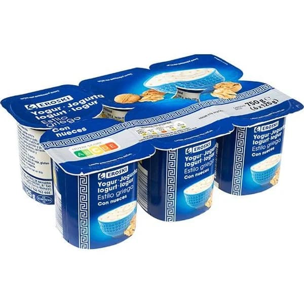 Yogur griego con nueces EROSKI, pack 6x125 g - 1 ud - Imagen del producto en Findit