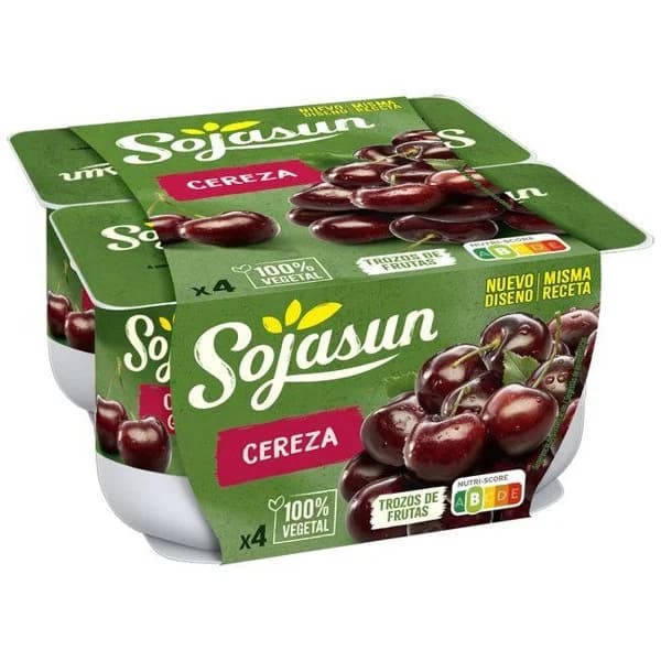 Postre de soja con cereza SOJASUN, pack 4x100 g - 1 ud - Imagen del producto en Findit