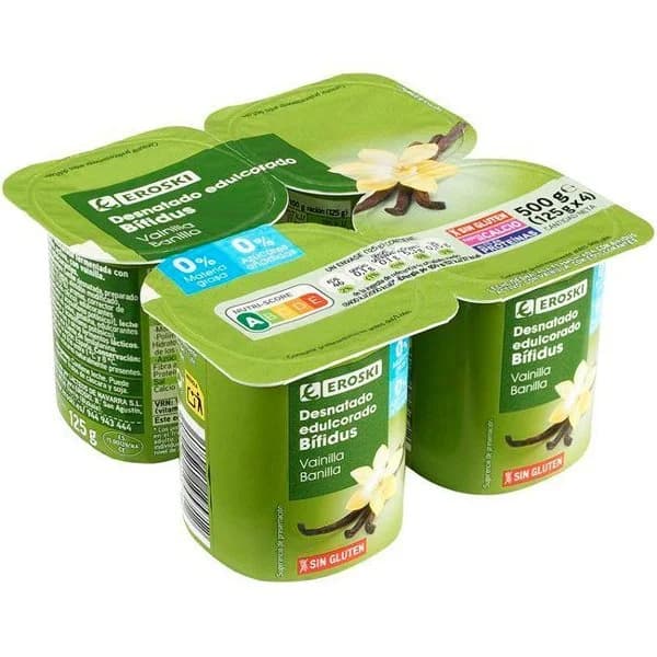 Bífidus 0% vainilla EROSKI, pack 4x125 g - 1 ud - Imagen del producto en Findit
