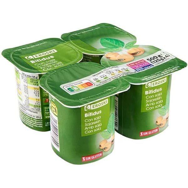 Bífidus natural con soja EROSKI, pack 4x125 g - 1 ud - Imagen del producto en Findit