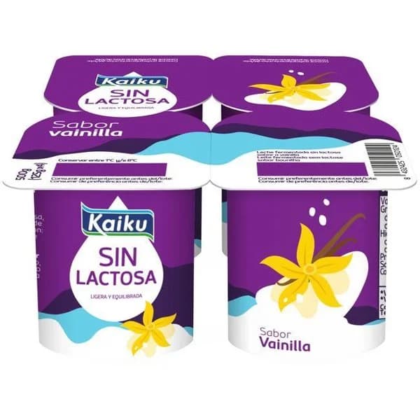 Yogur sin lactosa sabor vainilla KAIKU SIN LACTOSA, pack 4x125 g - 1 ud - Imagen del producto en Findit