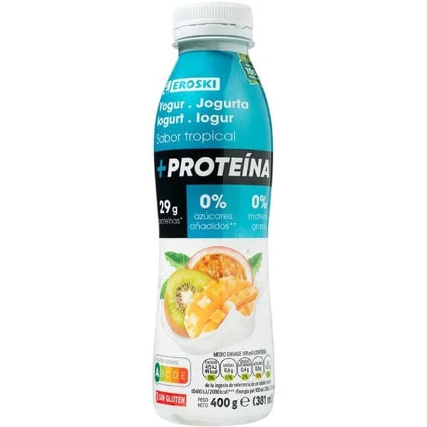 Yogur líquido 0% proteínas tropical EROSKI, botella 400 g - 1 ud - Imagen del producto en Findit