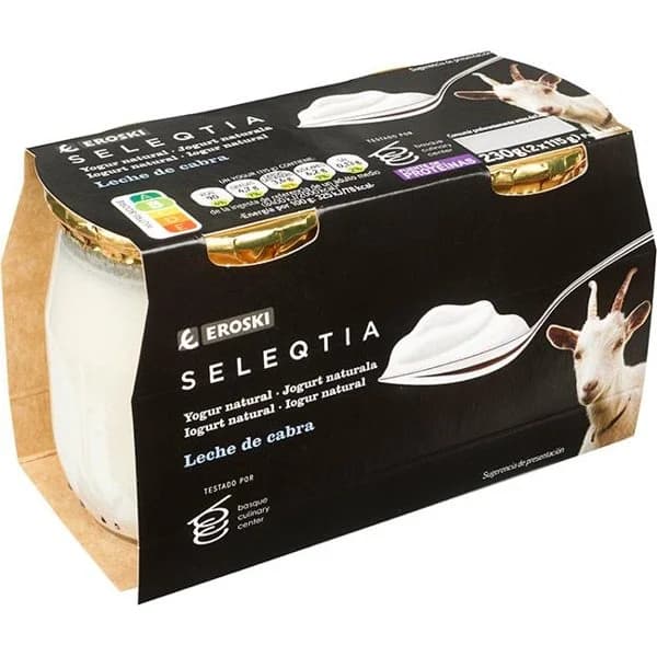 Yogur natural de leche de cabra Eroski SELEQTIA, pack 2x115 g - 1 ud - Imagen del producto en Findit