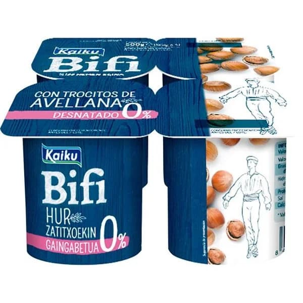 Yogur Bifi 0% con avellanas KAIKU, pack 4x125 g - 1 ud - Imagen del producto en Findit