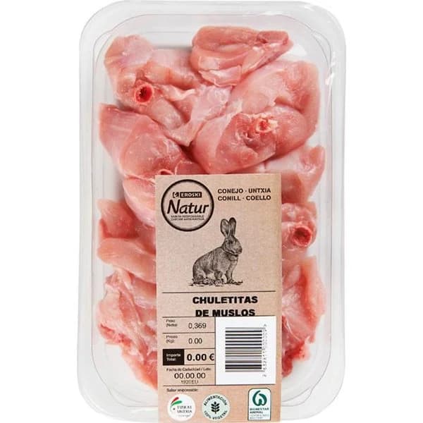 Chuletitas de conejo EUSKAL UNTXIA EROSKI NATUR, bandeja aprox. 350 g - 1 ud - Imagen del producto en Findit