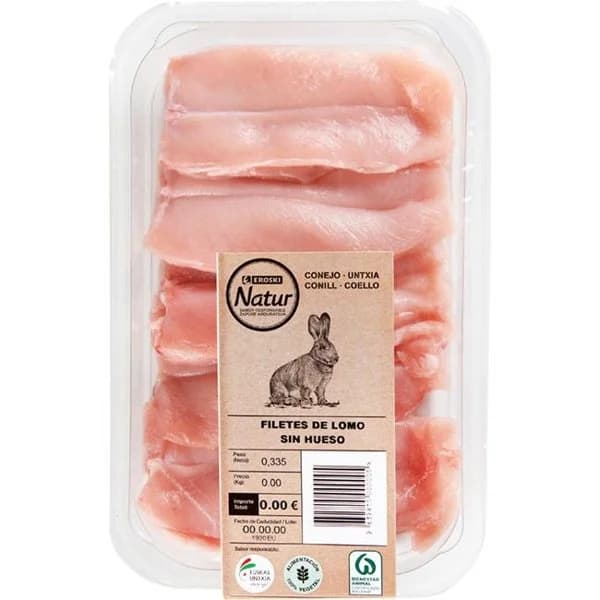 Filetes lomo conejo EUSKAL UNTXIA EROSKI Natur, bandeja aprox. 350 g - 1 ud - Imagen del producto en Findit