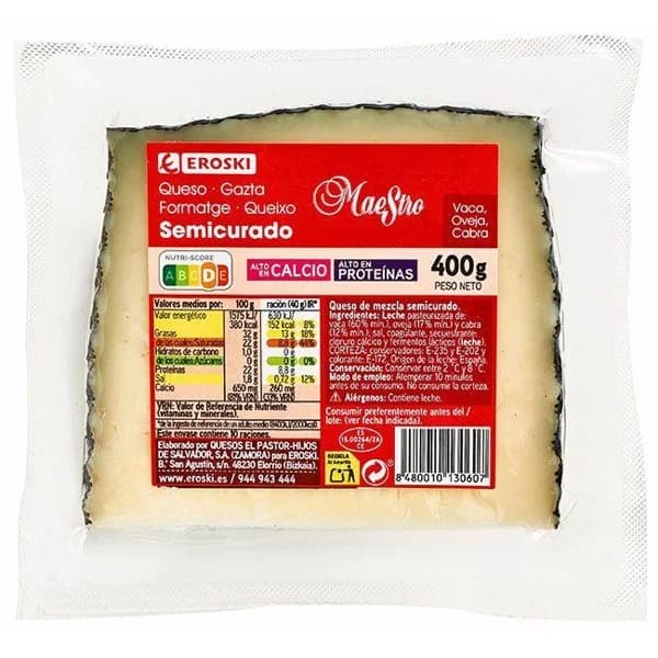 Queso semicurado mezcla EROSKI, cuña 400 g - 1 ud - Imagen del producto en Findit