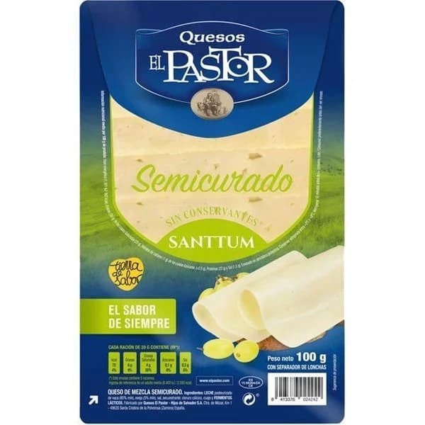 Queso semi curado EL PASTOR, lonchas, bandeja 90 g - 1 ud - Imagen del producto en Findit