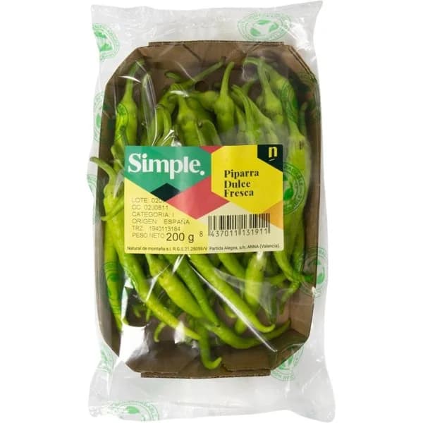 Piparra dulce fresca SIMPLE, bandeja 200 g - 0.2 kg - Imagen del producto en Findit