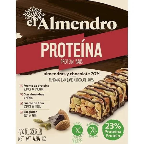 Barritas de proteína de chocolate negro EL ALMENDRO, pack 4x35 g - 1 ud - Imagen del producto en Findit