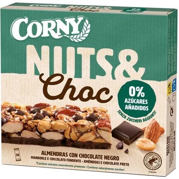 Barrita de almendras y chocolate CORNY NUTS&CHOC, pack 2x32 g - 1 ud - Imagen del producto en Findit