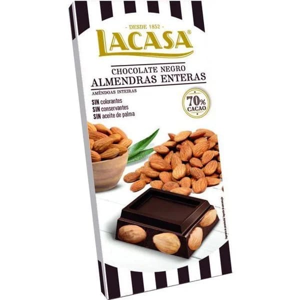 Chocolate 70% cacao con almendras LACASA, tableta 200 g - 0.2 kg - Imagen del producto en Findit