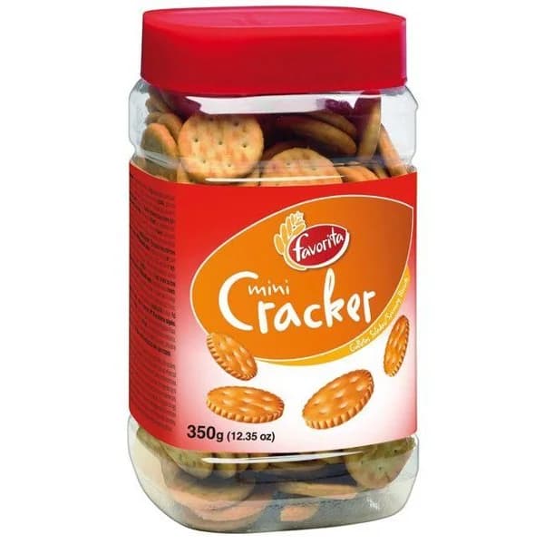 Galletas saladas mini cracker FAVORITA, bote 350 g - 1 ud - Imagen del producto en Findit