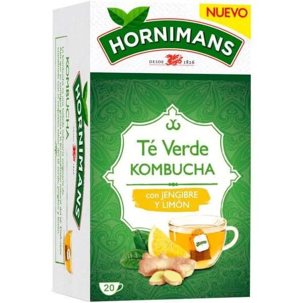 Té verde kombucha jengibre y limón HORNIMANS, caja 20 sobres - 1 ud - Imagen del producto en Findit