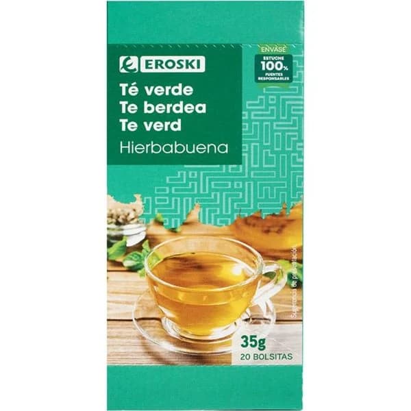 Té verde con hierbabuena EROSKI, caja 20 uds - 20 ud - Imagen del producto en Findit