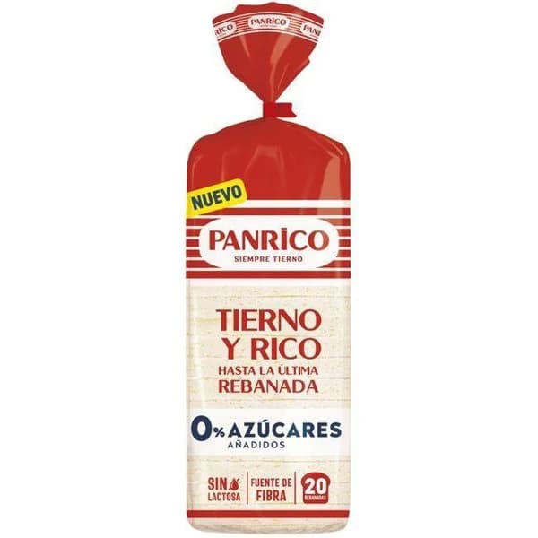 Pan blanco sin corteza 0% azúcares PANRICO, paquete 450 g - 1 ud - Imagen del producto en Findit