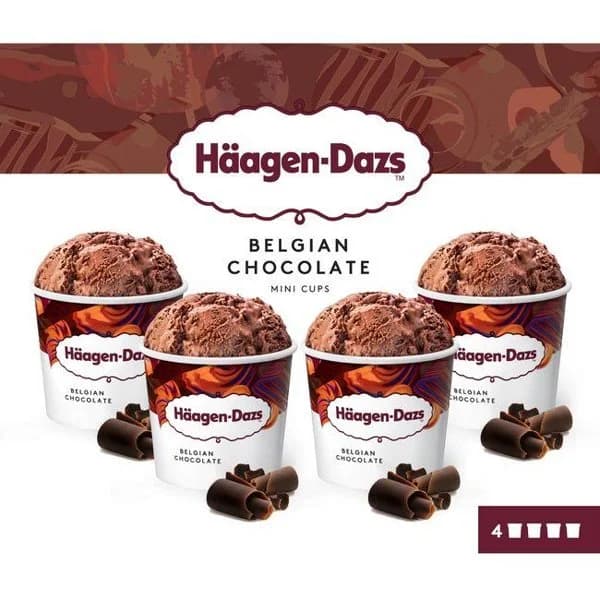 Helado sabor chocolate belga HAAGEN DAZS, multipack, caja 380 g - 1 ud - Imagen del producto en Findit