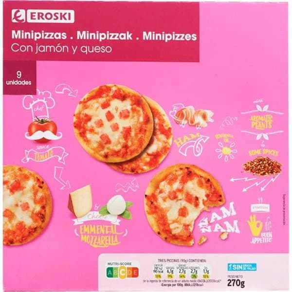 Piccinis de jamón-queso EROSKI, caja 270 g - 0.27 kg - Imagen del producto en Findit