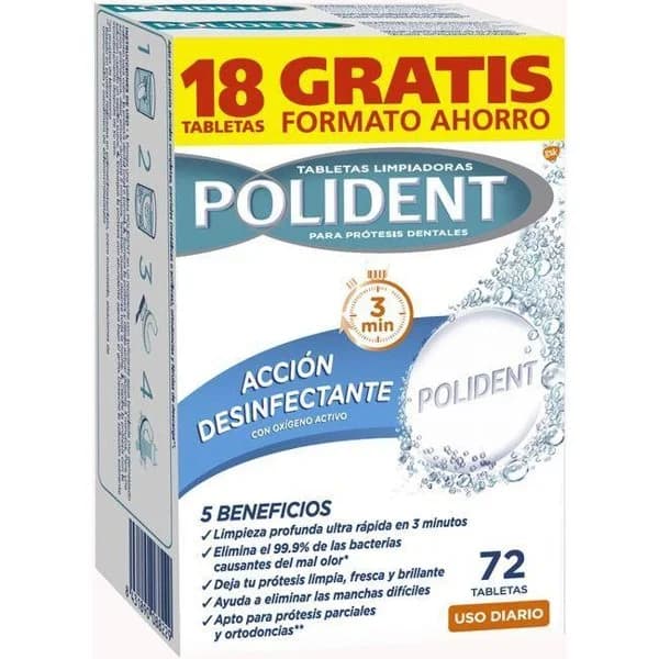 Tabletas limpiadoras para protesis dentales POLIDEN, caja 72 uds - 1 ud - Imagen del producto en Findit
