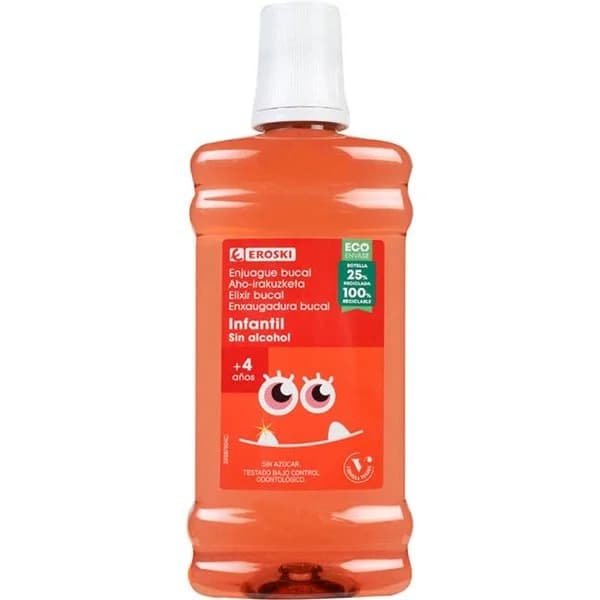 Enjuague bucal infantil +4 años EROSKI, botella 500 ml - 1 ud - Imagen del producto en Findit