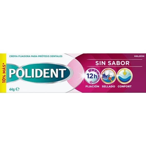 Crema fijadora dentadura postiza sin sabor POLIDENT, tubo 44 g - 1 ud - Imagen del producto en Findit