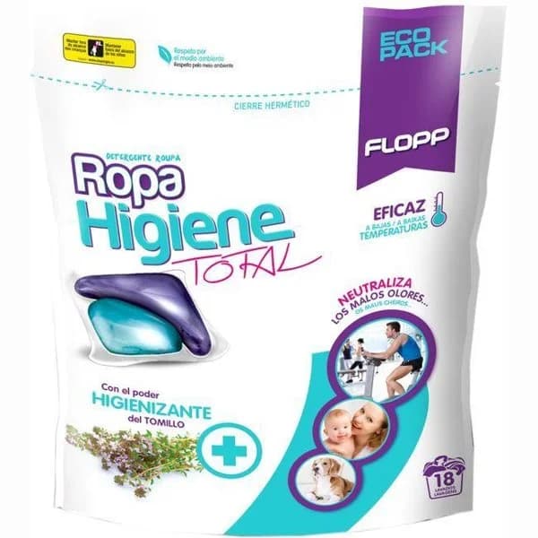 Detergente en cápsulas higiene FLOPP, bolsa 18 dosis - 1 ud - Imagen del producto en Findit