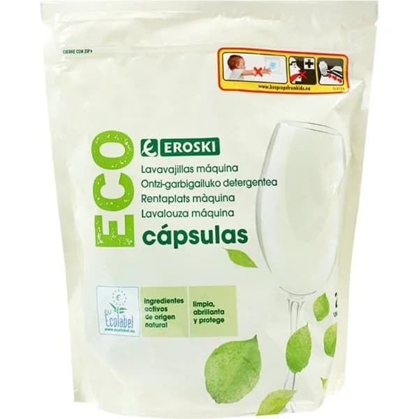 Lavavajillas máquina ECO con ecolabel EROSKI, bolsa 26 dosis - 26 ud - Imagen del producto en Findit