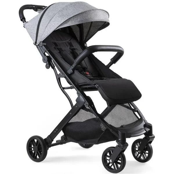 Silla paseo Minimun Space negra/gris con doble capota intercambiable y burbuja de lluvia INTERBABY Suspensión en las cuatro ruedas, manillar y reposabrazos en ecopiel, respaldo multi posición, reposapiés ajustable y cesta inferior con carga de hasta 4.5 kg. - 1 ud - Imagen del producto en Findit