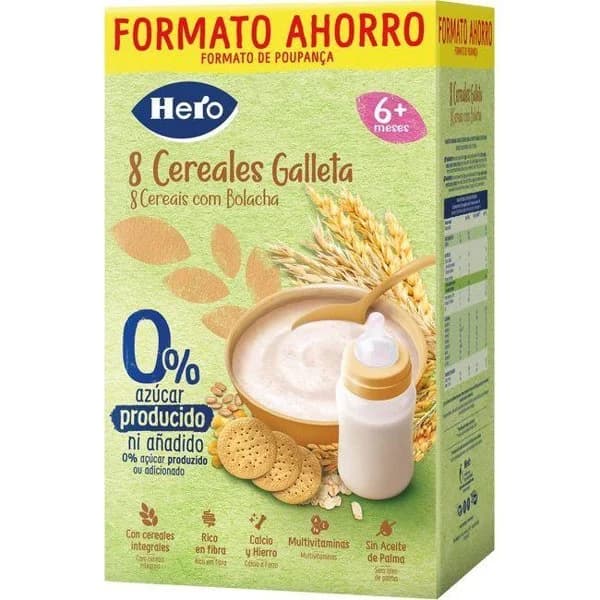 Papilla 8 cereales con galleta HERO, caja 820 g - 1 ud - Imagen del producto en Findit