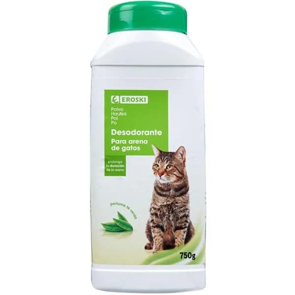 Desodorante para arena de gatos al té verde EROSKI, bote 750 g - 0.75 kg - Imagen del producto en Findit